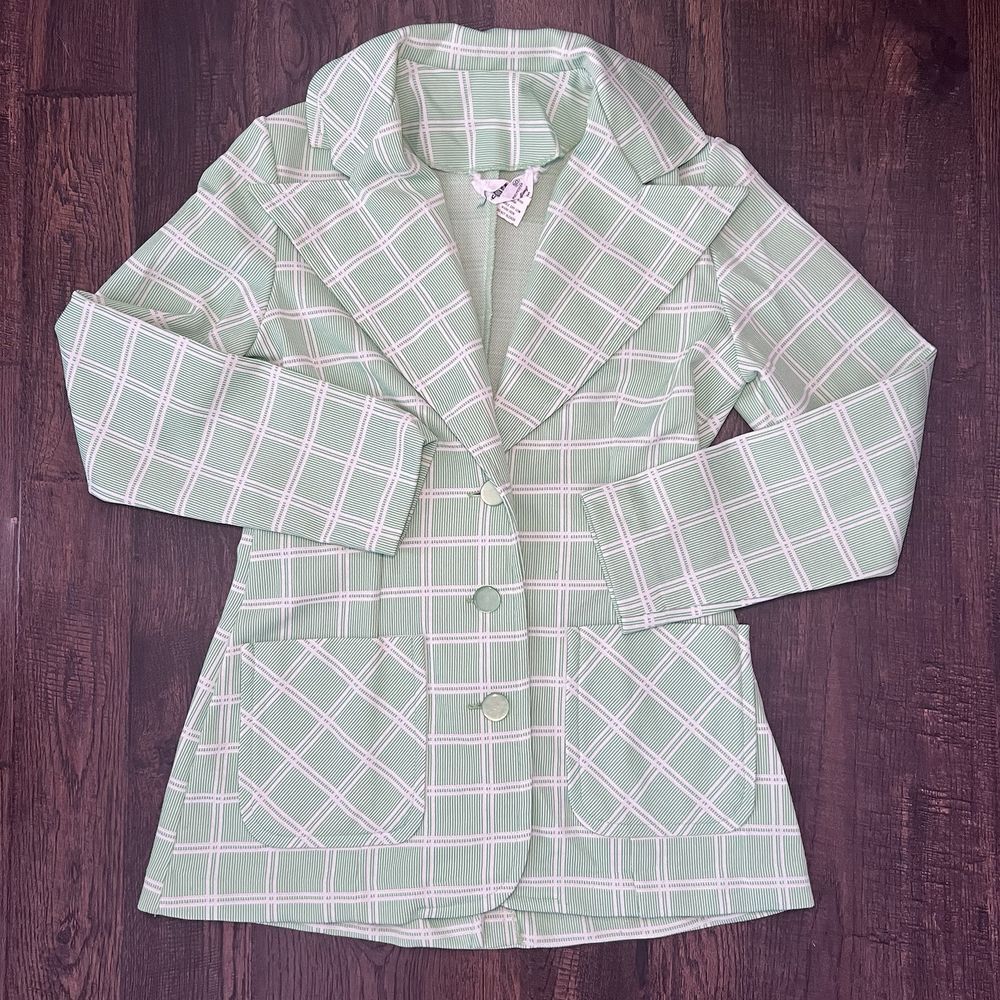 Vintage 60s 70s Kmart Polyester Leisure Suit Jacket Shirt Blazer Plaid Womens M - Picture 7 of 13